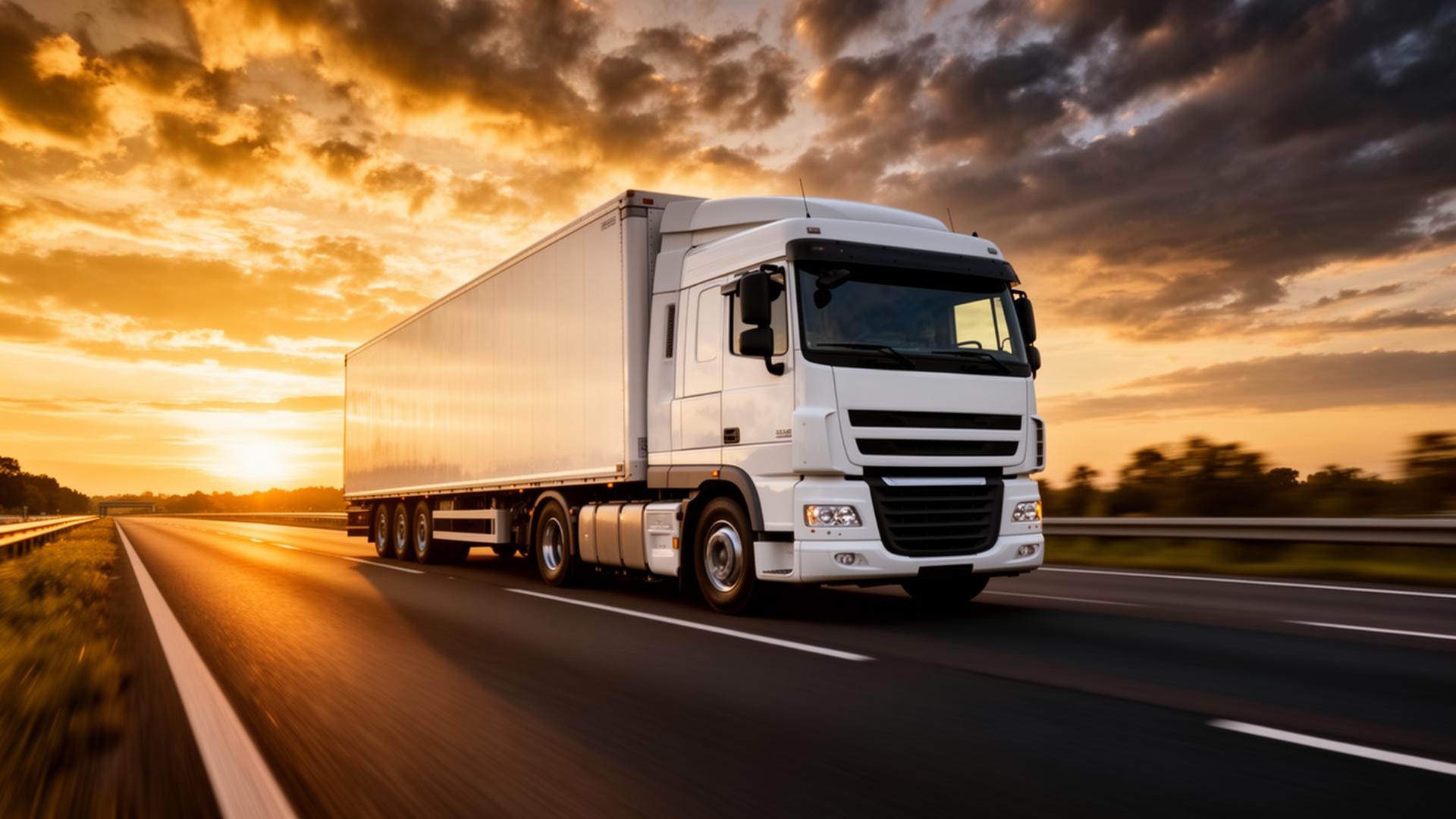 Xenet Logistics moving truck on highway at sunset